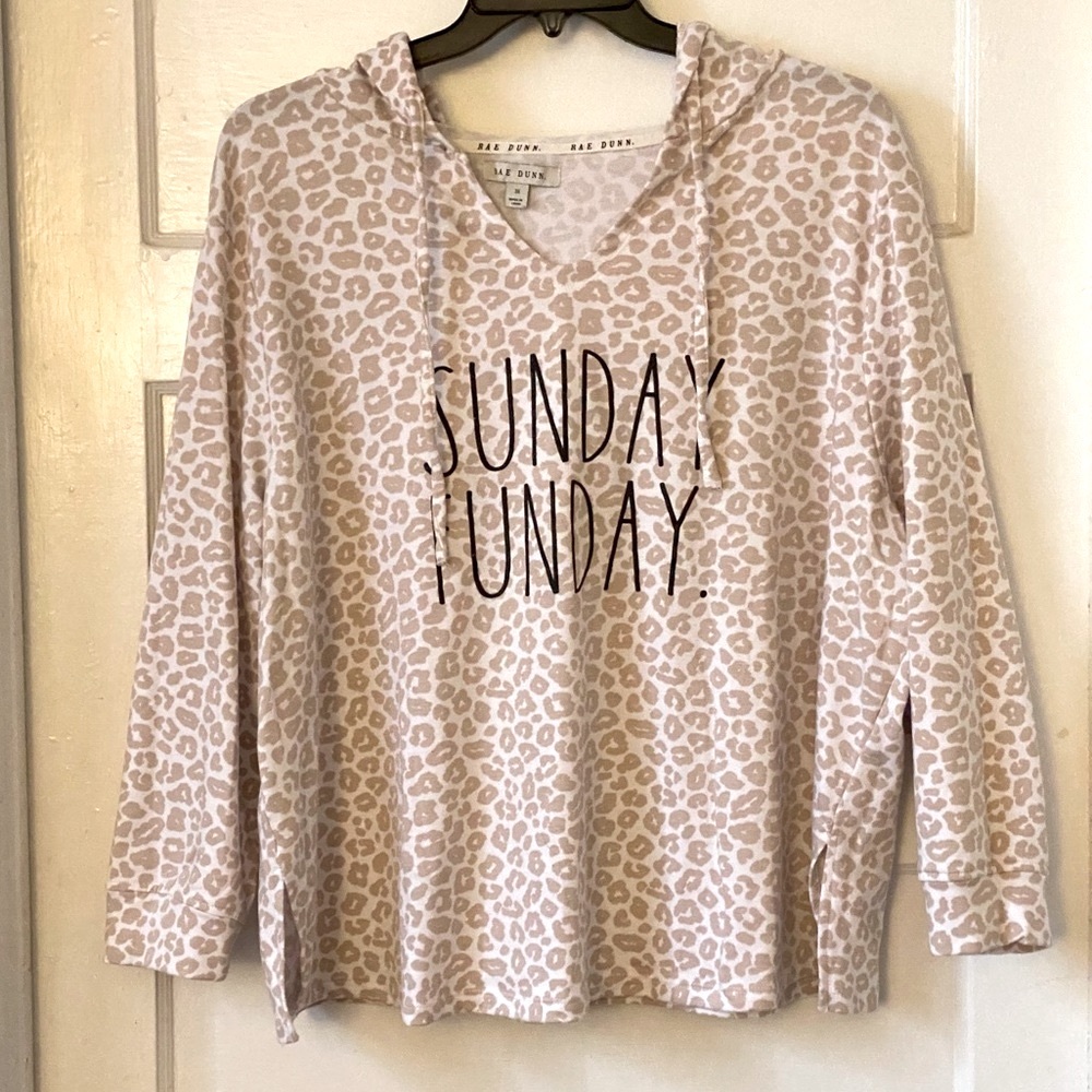 Rae Dunn Animal Print Sunday Funday V-Neck Hoodie Top Size 3X